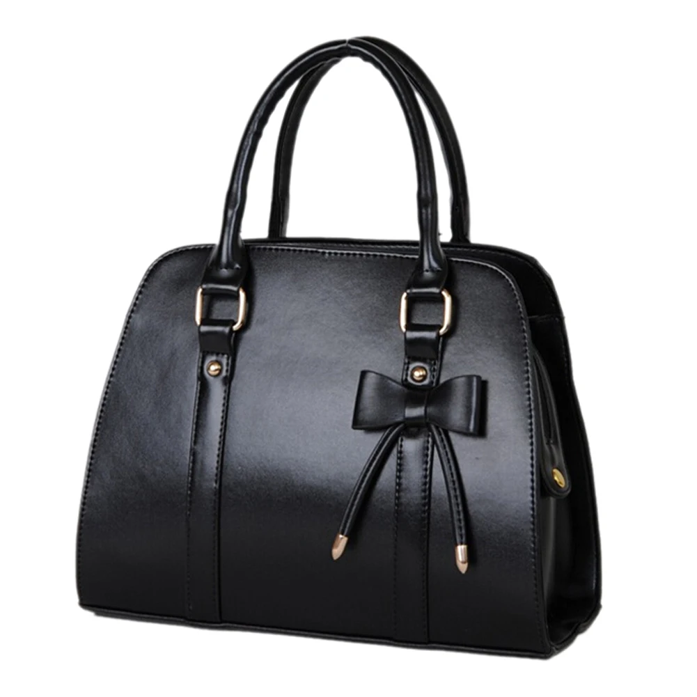 Handbag Black Bow Bag PU Leather Shoulder Bowknot Bag for Female Candy ...