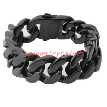 

Vintage Classic Black Color Stainless Steel Casting Curb Cuban Link Chain Bracelet Strong Men's Best Jewelry High Quality