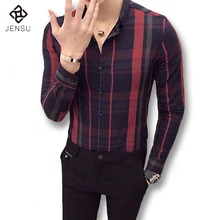 2017 Hombres de Negocios de Primavera Plaid Camisas de Vestir Camisa Masculina de Los Hombres de Moda Casual Delgado Se Adapta Vestido Outwear Camisas Ropa de Hombre