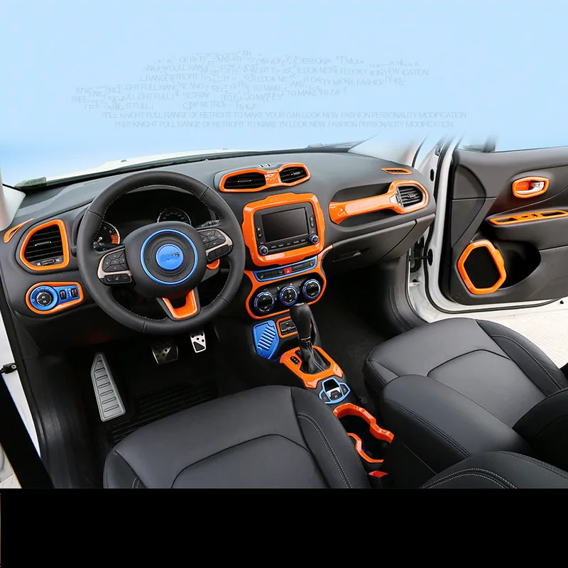 

Gear Cup Navigation Air Outlet Red Orange Blue Silver Carbon Fibre Whole Set InteriorDecorations For Jeep Renegade AAA279
