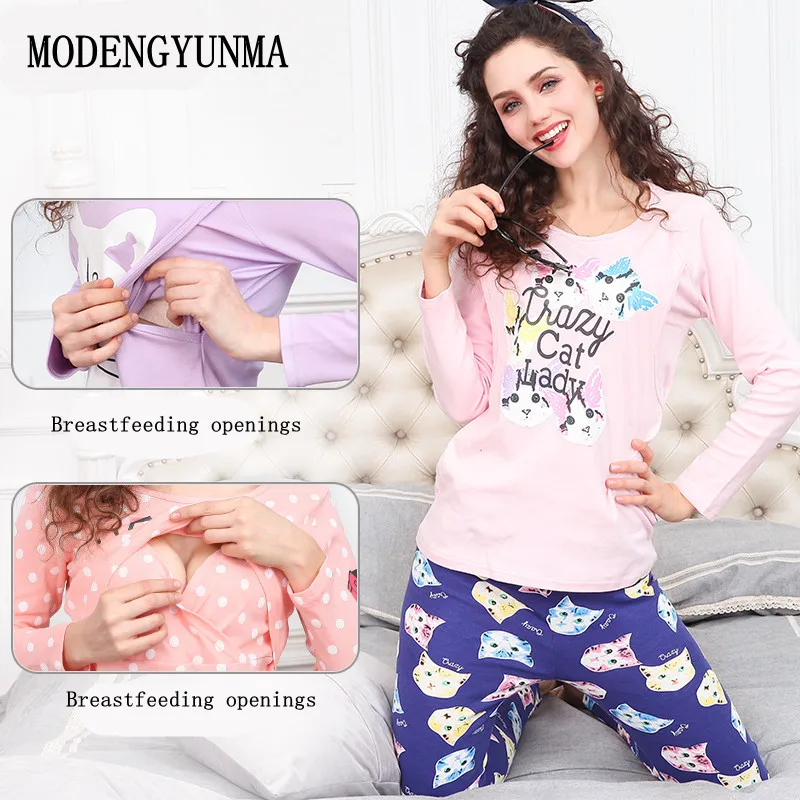 

MODENGYUNMA breastfeeding pajamas cotton nightwear maternity nursing pajama sets maternity nursing sleepwear pregnancy pyjama