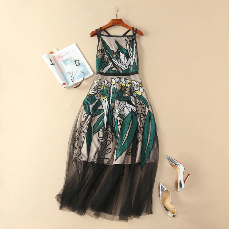 Buy Ky&Q Summer Sexy Women Embroidery Sheer Long