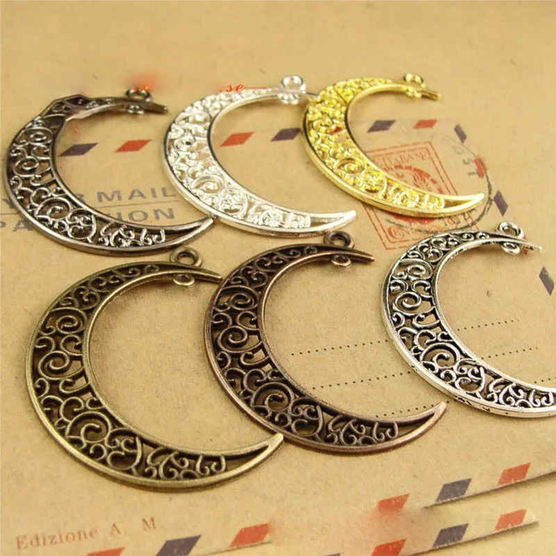 REGELIN 20pcs 40*33MM Antique Bronze/Antique Silver/Gold Hollow Half Moon Charms for Diy Necklace Jewelry Making Handmade Craft