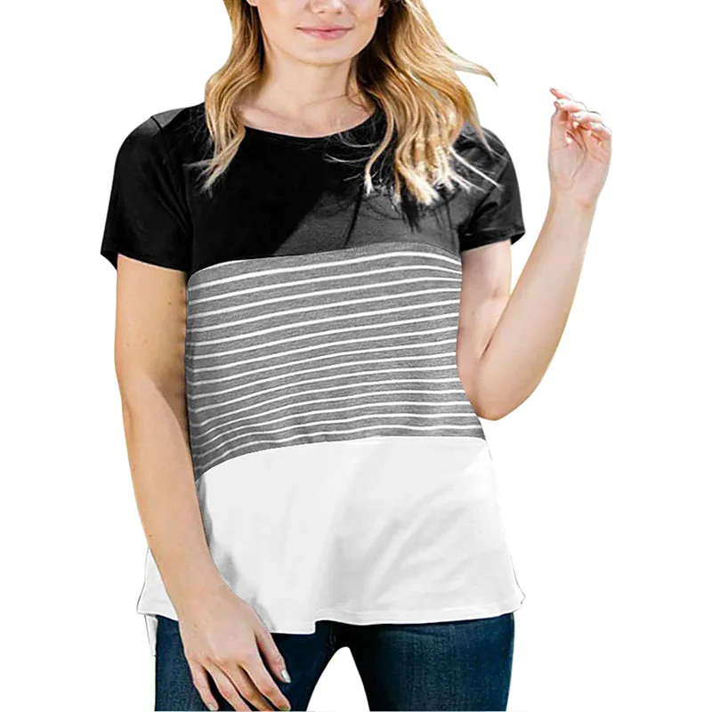 Большой размер 9XL Летняя женская футболка Свободная с коротким рукавом полосатая футболка женская одежда большого размера мм размера плюс - Цвет: Черный