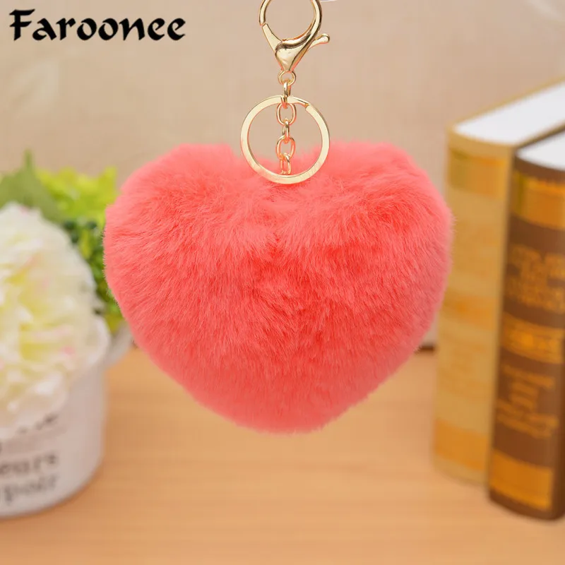 Fashion Love Heart Shaped Key Chain Cute Soft Pompom Key Rings Bag Car