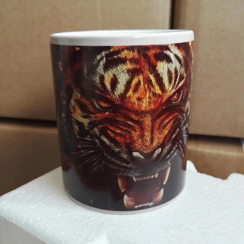 

Black Color Changing Mug Magic Coffee Mugs Ceramic Sublimation White Cups Printing with Tiger pictures