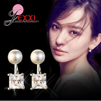 

Earrings Fashion Elegant Shiny 925 Sterling Silver Square &Crystal&Pearl Drop Earrings Cute Earring For Women Party Gift