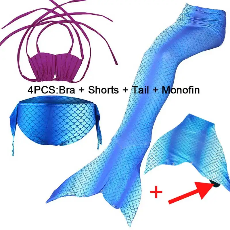 Детский купальный костюм «хвост русалки» с монофином для девочек; zeemeerminstaart met Monofin; купальный костюм; Cola De Sirena Cauda De Sereia; костюмы - Цвет: JP63 4PCS