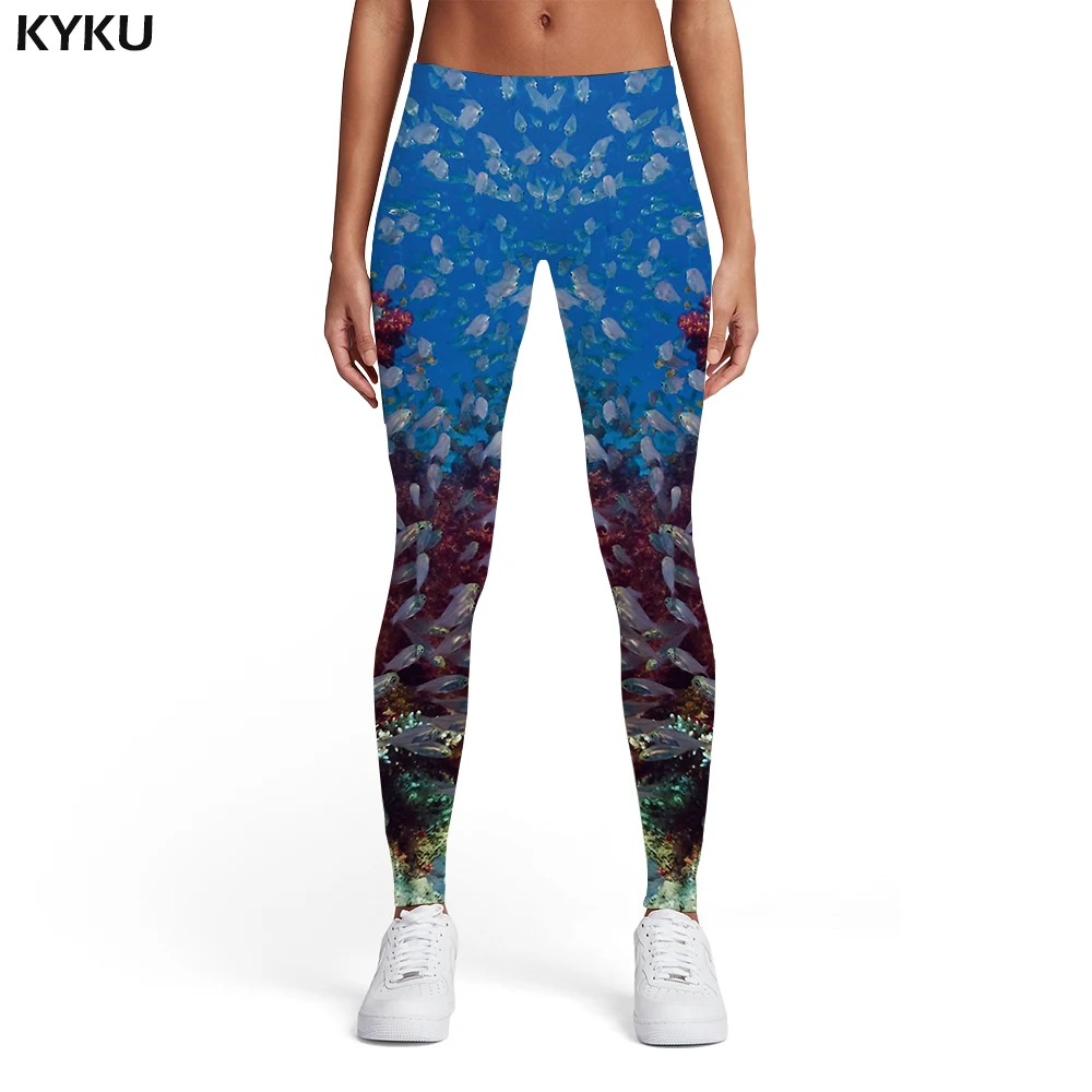 

KYKU Brand Fish Leggings Women Ocean Spandex Animal Elastic Tropical Printed pants Tracksuits 3d Print Womens Leggings Pants