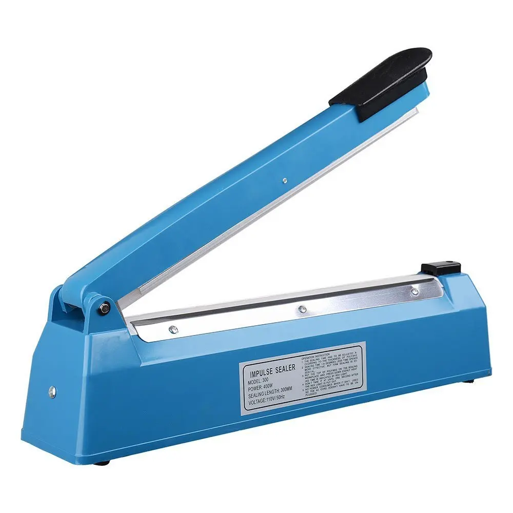 12" 300mm Impulse Manual Hand Sealer Heat Sealing Machine Poly Tubing Plastic Bag w/ Spare & Sealing Elements