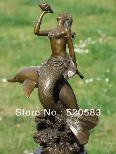 

DOLPHIN AND MERMAID GENUINE BRONZE SIGNED STATUE FIGURE
