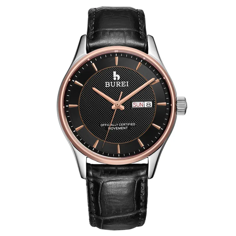 BUREI часы для мужчин s часы Топ бренд класса люкс автоматические механические наручные часы платье часы для мужчин бизнес часы Relogio Masculino - Цвет: Leather Black