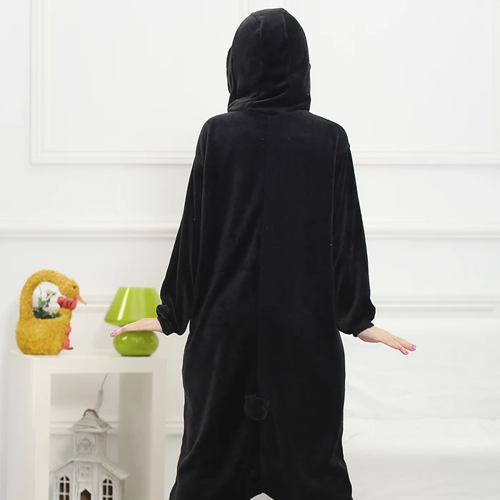 Аниме Kigurumi костюм в виде зебры для взрослых Для женщин пижамы костюм животного Bat пижамы фланелевые теплые свободные мягкая ночная рубашка