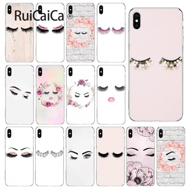 

Ruicaica eye wink with glitter eye lashes TPU Transparent Phone Case Cover Shell for iPhone 5 5Sx 6 7 7plus 8 8Plus X XS MAX XR