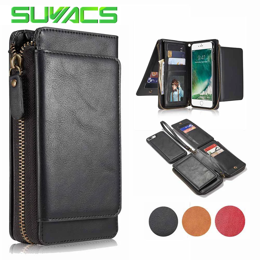 

SUYACS For iphone 6 6S 7 Plus 2 in 1 Multifunction Zipper Leather Wallet Flip Case For Samsung Galaxy S8 Plus S5 S6 S7 Edge