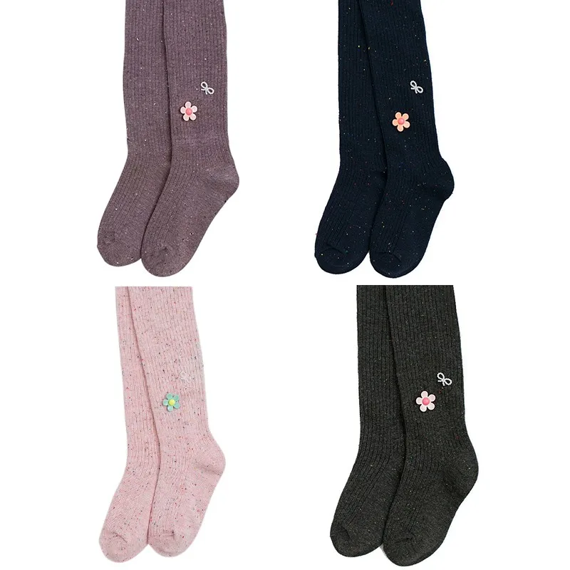 Носки для малышей; хлопковые колготки для малышей; носки для маленьких девочек; нескользящие милые теплые носки принцессы с объемными цветами и пятнами для маленьких девочек