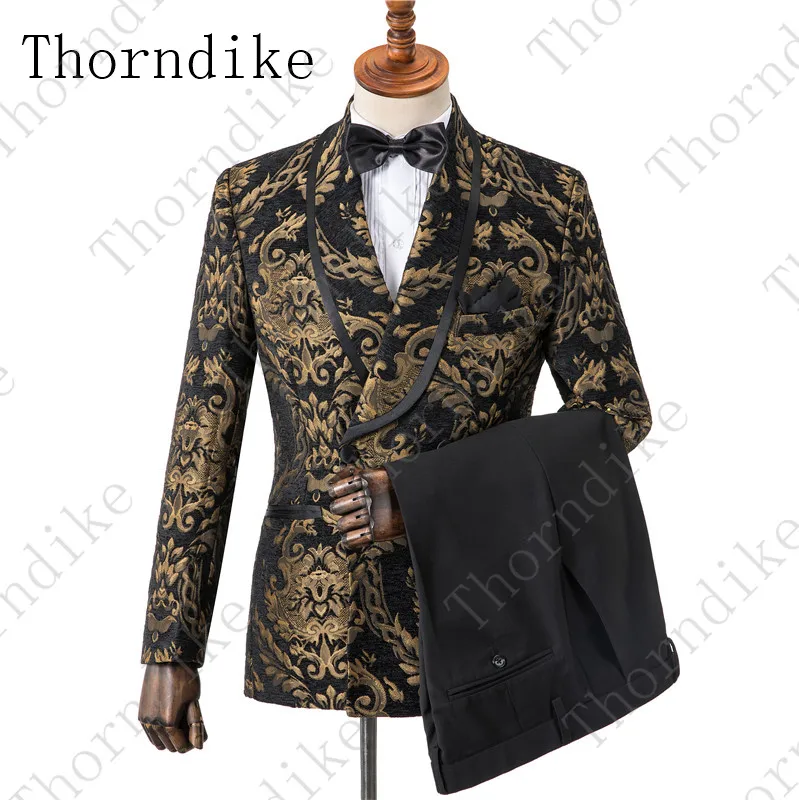 Thorndike брендовый бархатный мужской костюм с отложным воротником для свадьбы с цветочным принтом смокинг для жениха ЖАККАРДОВЫЕ мужские костюмы для званого обеда 3 шт