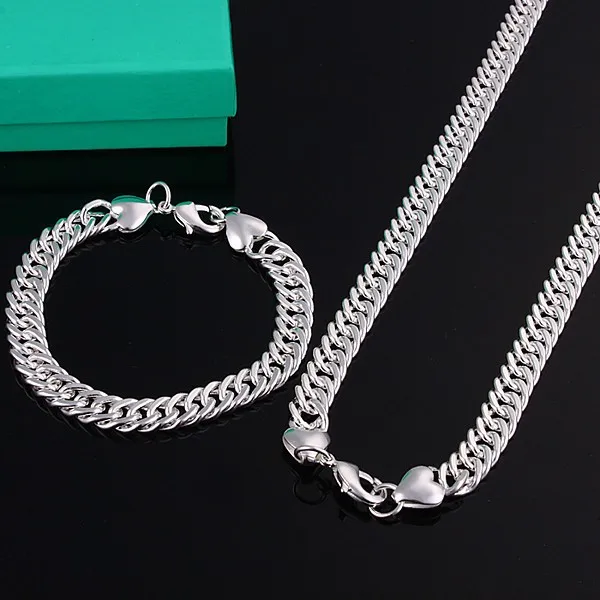 

Hot sale promotion fashion jewelry sets 925 stamped gilded jewelry 10mm men's necklace and bracelet 2 pcs. S145