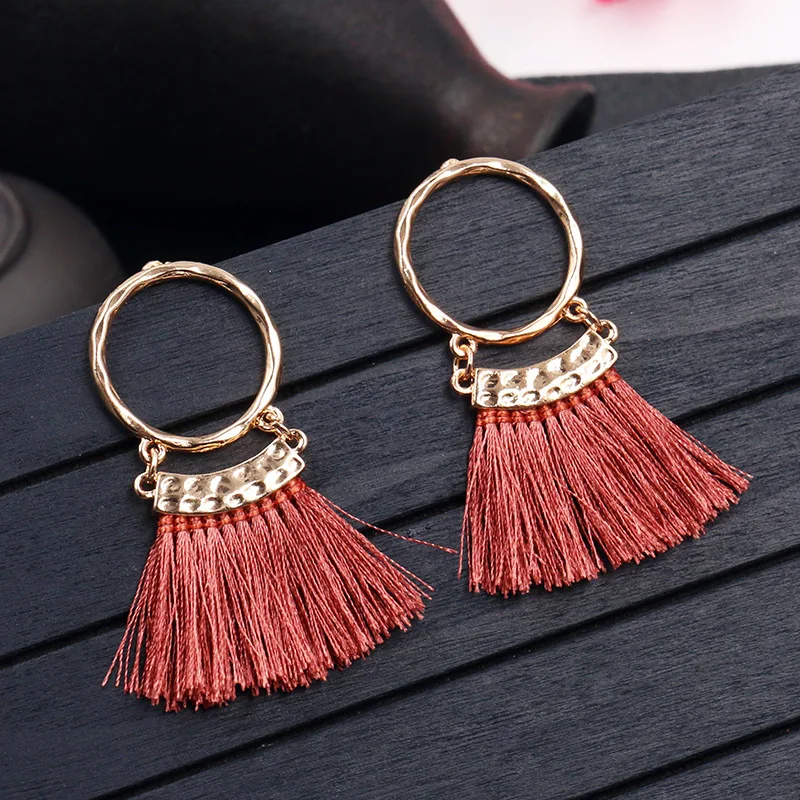 2019 Fashion bohemian tassel earring Ethnic boho golden small circle