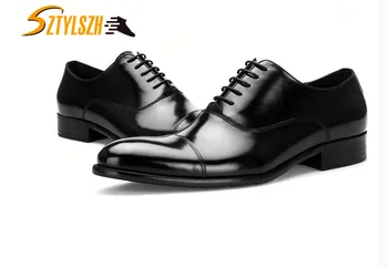 

Handmade Classic Man pointed head Toe Dress Shoes Mens Patent Real cowhide Black Wedding Shoes Derby Formal Shoes Big Size 37-45