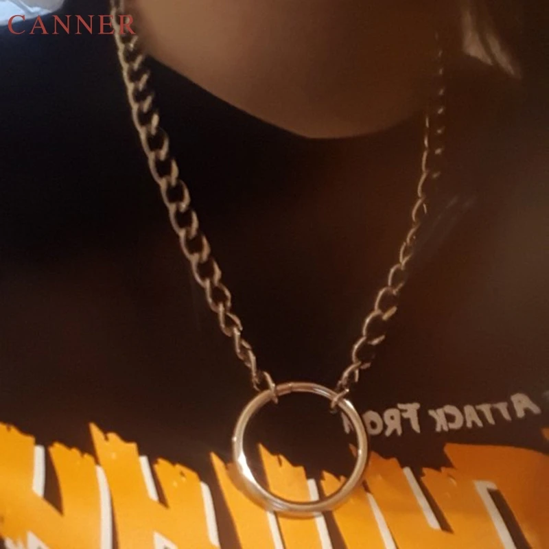 Punk Gothic Metal Circle Necklace Women Choker Silver Chain Collar Necklace Men Hip Hop Jewelry Steet Style Necklace Unisex C30