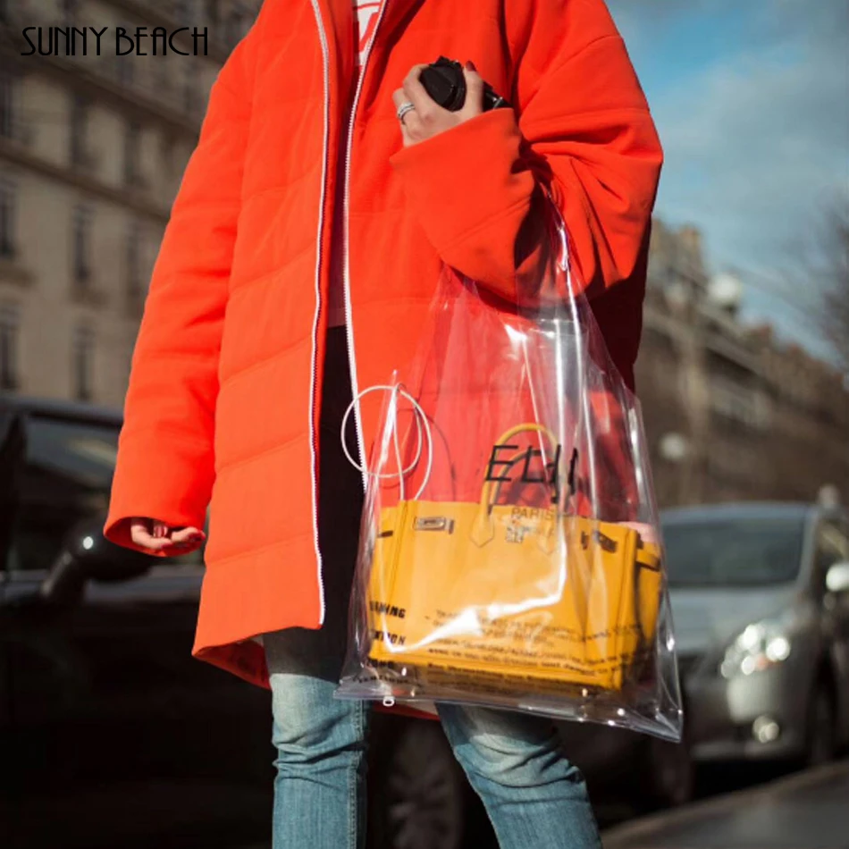 

SUNNY BEACH new Luxury fashion Clear PVC waterproof Women Handbags Jelly Transparent Plastic Summer Beach Bags Fashion 2PCS Tote