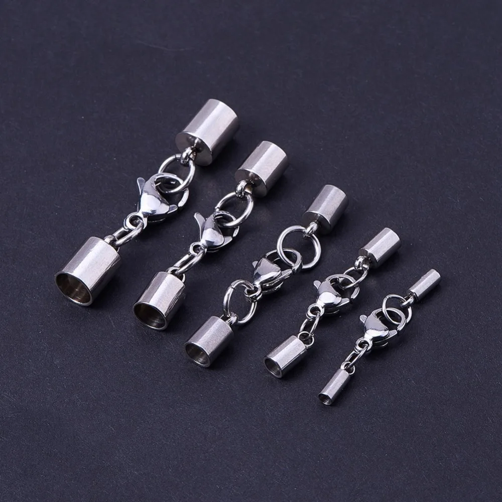 

5pcs 1.6/2.2/3.2/4.2/5.2/6.2/8mm Hole 304 Stainless Steel Lobster Claw Clasps with Cord End Caps for Leather Cord Jewelry Making