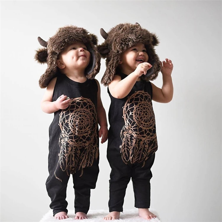 Newborn Baby Girl Romper Baby Boy Jumpsuit Clothes summer Print Sleeveless feather baby boy romper Age 0-24M 3T 4T (18)