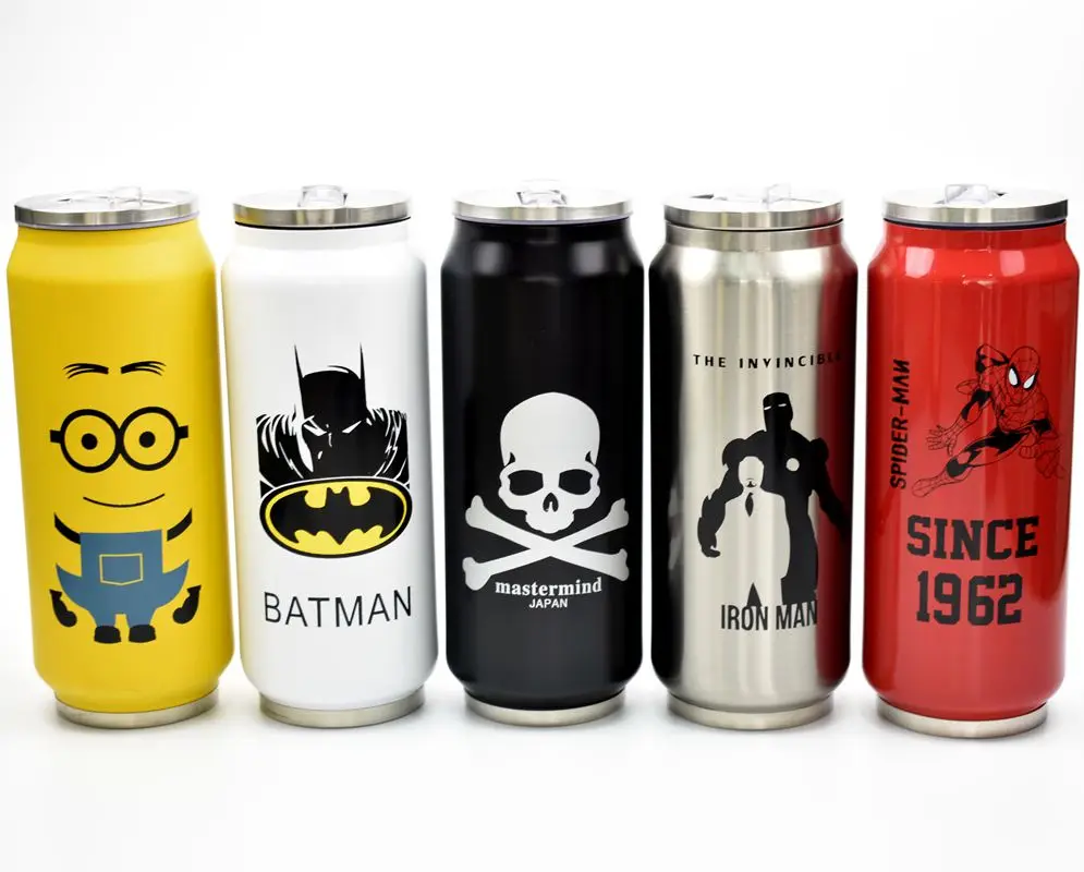 Najtaniej Butelki ze stali nierdzewnej 500ml Cartoon śliczne puszki koks Keep warm Spiderman Captain America Batman seria supermana bidon