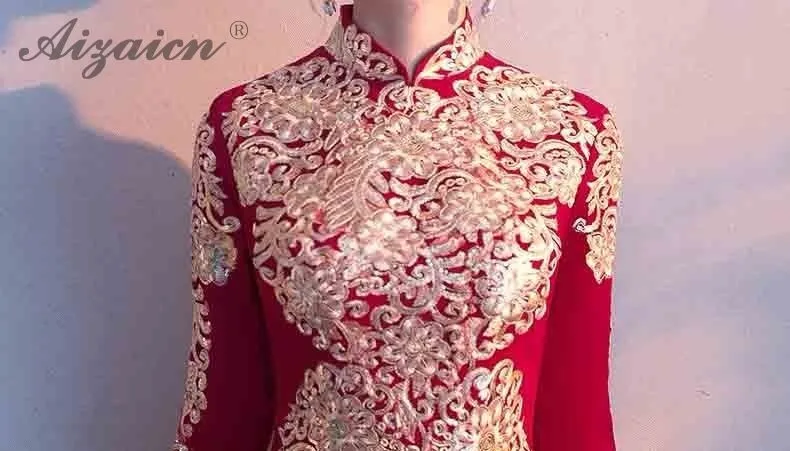 Красный традиционное китайское свадебное платье Qipao Женщины розовая одежда Мода Девушки Cheongsam хлопок A-Line плюс размер вечерние платья