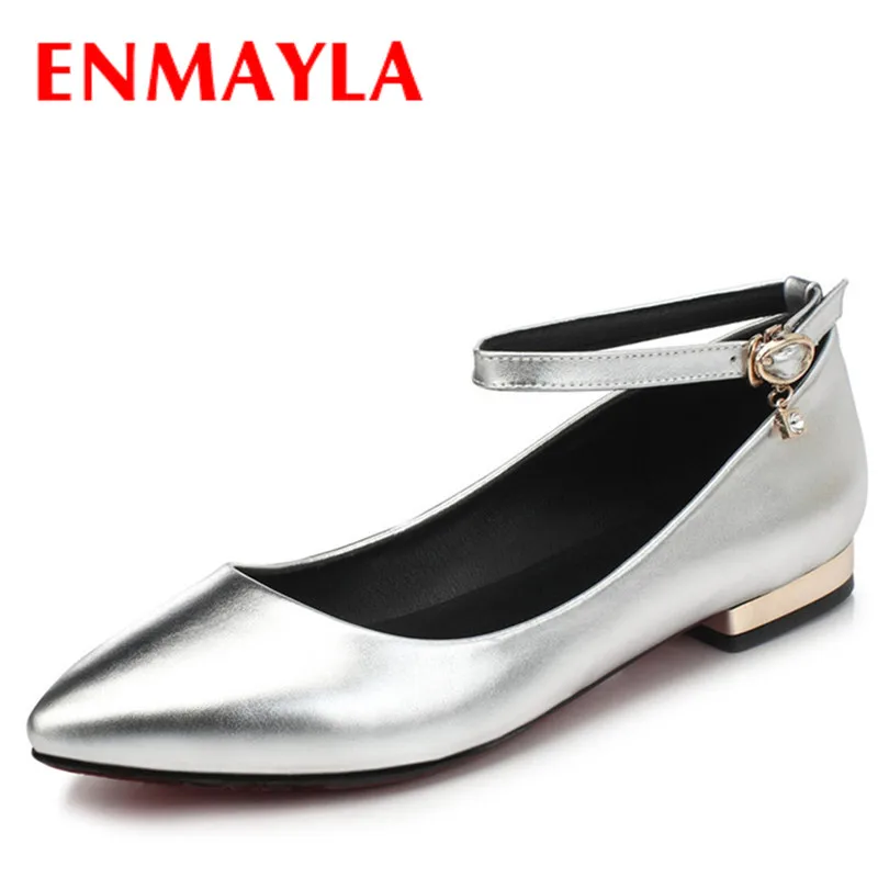 

ENMAYLA Summer Flats Casual Shoes Woman Strappy Pointed Toe Flats Shoes Ladies Shoes Pink Blue Red Silver Gold Shoes