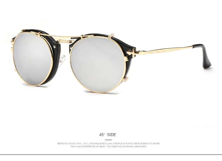 Новая мода ретро двойной флип стимпанк Солнцезащитные очки для женщин клип на солнцезащитные очки винтажные круглые унисекс солнцезащитные очки для мужчин