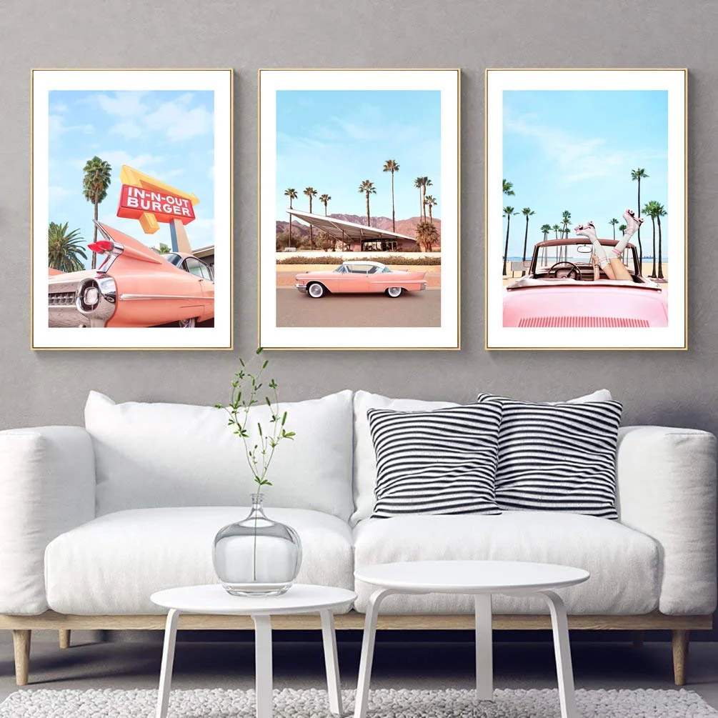 

Nordic Art Poster Prints Palm Springs Car Pink San Francisco Long Beach Wall Art Canvas Painting Pictures Home Decor