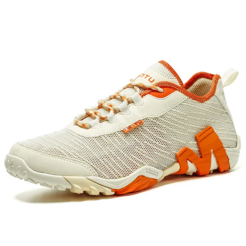 Размер 39-46, дышащая походная обувь, Мужская Треккинговая обувь, уличная спортивная обувь, быстросохнущая прогулочная обувь для альпинизма, zapatos de hombre - Цвет: Beige orange