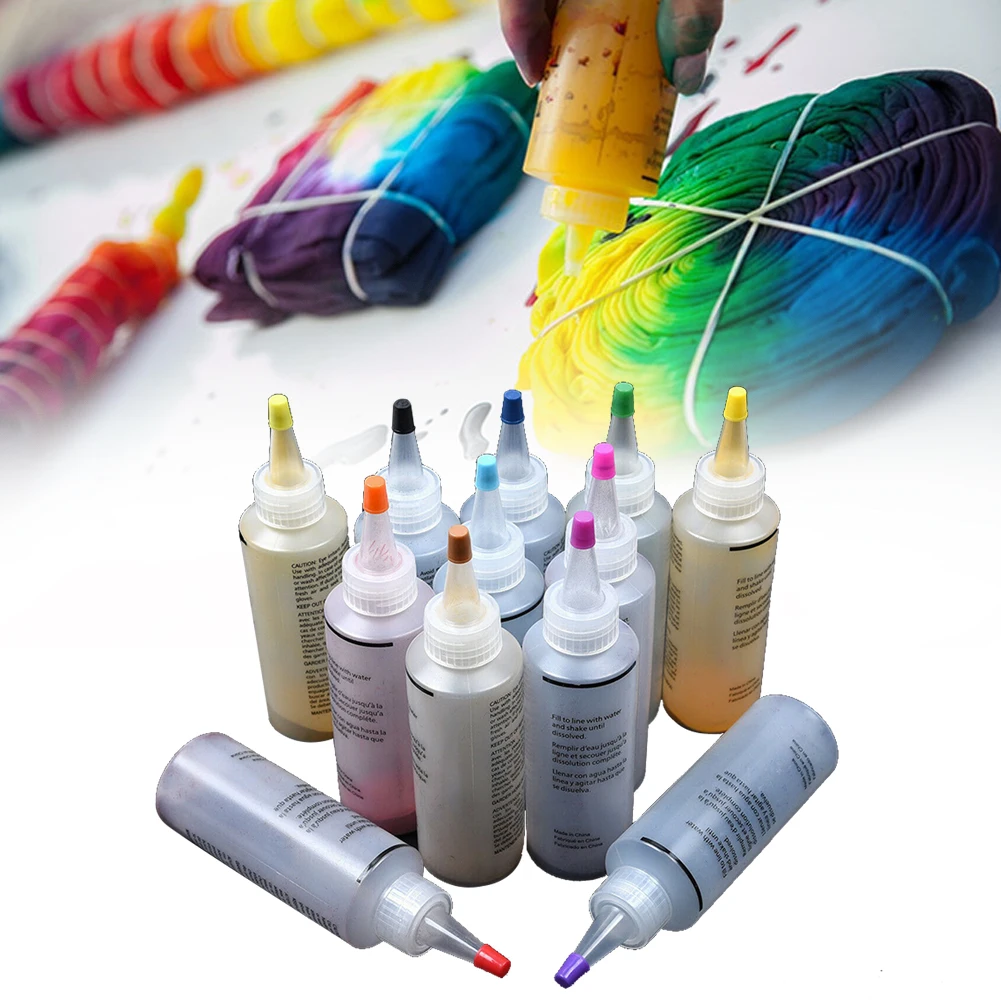 

12pcs Cotton Linen Clothing Dye Kit Non Toxic Textile Paints DIY One Step Colorful Fabric Tie Pigment Jacquard Permanent Graffit