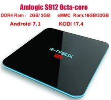 R-ТВ box Pro Android 7.1 ТВ Box Amlogic S912 Восьмиядерный Коди 17.4 DDR4 ОЗУ 3 ГБ/ 32 ГБ 3 ГБ/16 ГБ BT4.0 двойной WI-FI 2.4 г/5 г H.265 4 К 3D