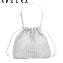 SEKUSA мягкие Хрустальные Вечерние пакеты с ручками, клатч со стразами, вечерние сумочки