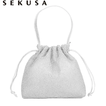 

SEKUSA Soft Crystal Evening Bags With Handle Day Clutch Rhinestones Party Handbags