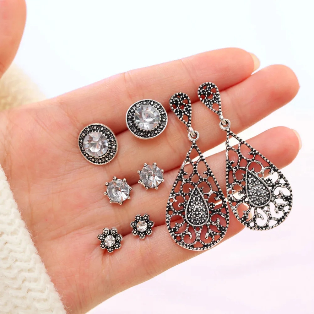 

4-6 Pairs/Set Women Crystal Bohemian Earring Stud Earrings for Women Boucle D'oreille Jewelry Dazzling Cubic Zirconia Brincos