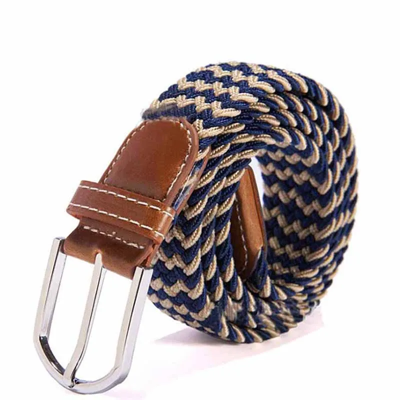 Fashion Men Elastic Stretch Waist Belt Braided Woven PU Leather Belt New KNG88 - Цвет: Dark blue