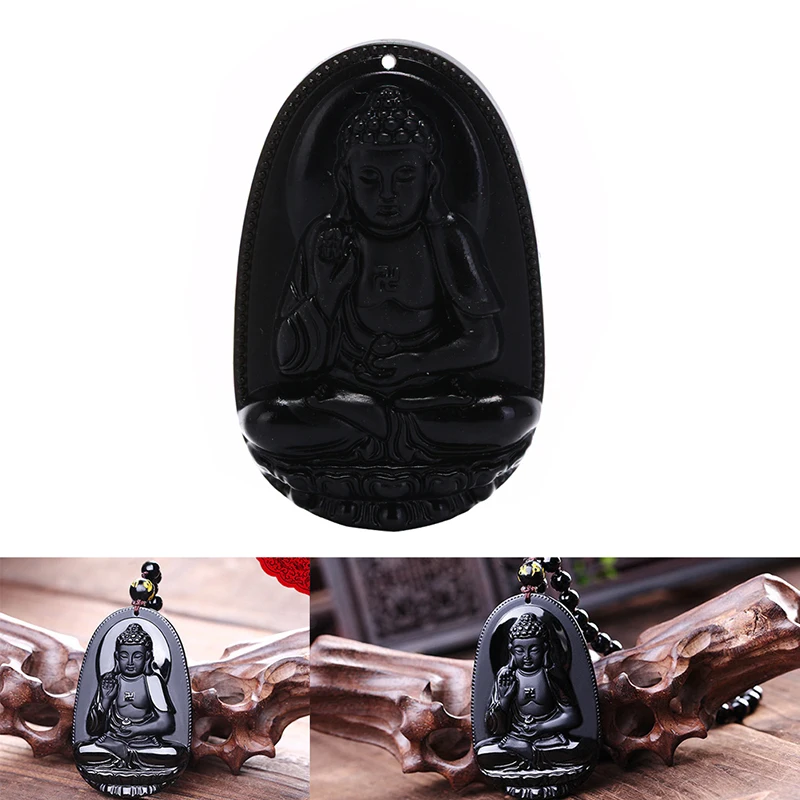 

Natural 100% Obsidian Pendant Radiation-Resistant Energy Carved Buddha Lucky Health Care Hair Loss Treat Obsidian Handrow