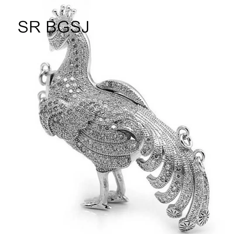 

Free Shipping Jewelry DIY Micro Inlay Zircon Peacock 925 Silver Necklace Clasp