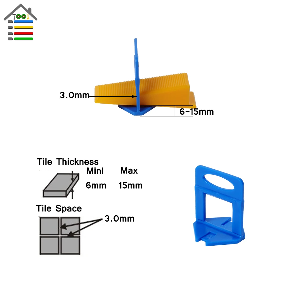 AUTOTOOLHOME 100PC Пластиковые зажимы плиточные прокладки выравниватель плиточные плитки керамические культиваторы сантехники 3 мм зазор стены выравнивание пола Система инструмент