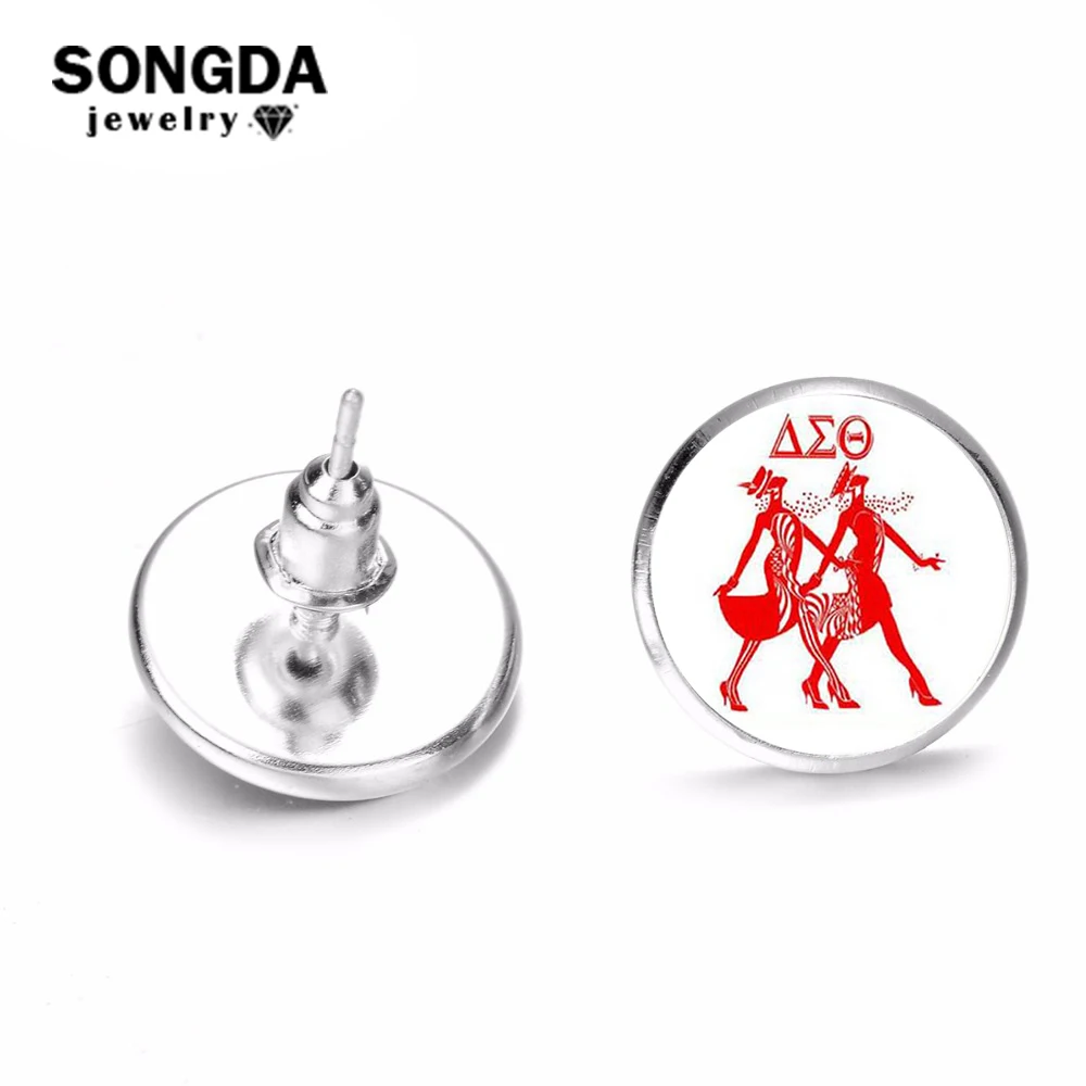 

SIAN Fashion Greek Delta Sigma Theta Sorority Earrings DST Organization Symbol Glass Cabochon Stud Earrings for Women Collection