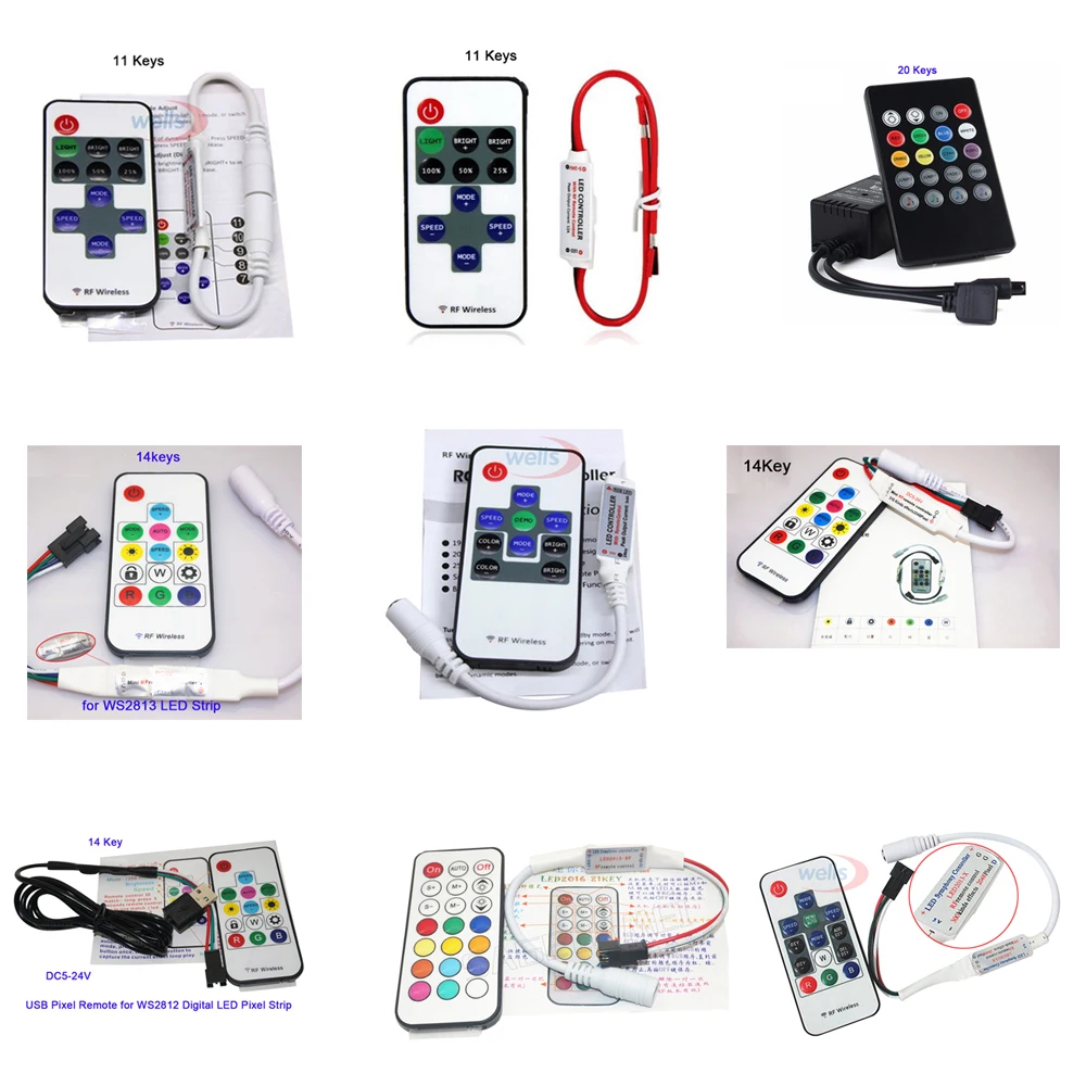 

Mini 10keys 11keys 14keys 20keys 21keys single color RGB IR RF Remote Controller for 3528 5050 RGB LED Strip Lights