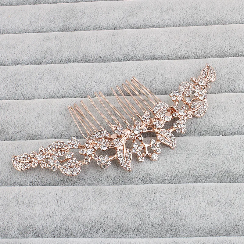 

SLBRIDAL Hot Selling Art Deco Clear Rhinestones Crystal Flower Leaf Alloy Wedding Hair Comb Bridal Hair Accessories Hair Jewelry