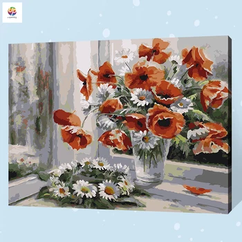 

Frameless Digital Painting By Numbers Daisy Poppy Window Landscape Acrylic Paint Modern Wall Art Canvas Painting Home Deco Deal