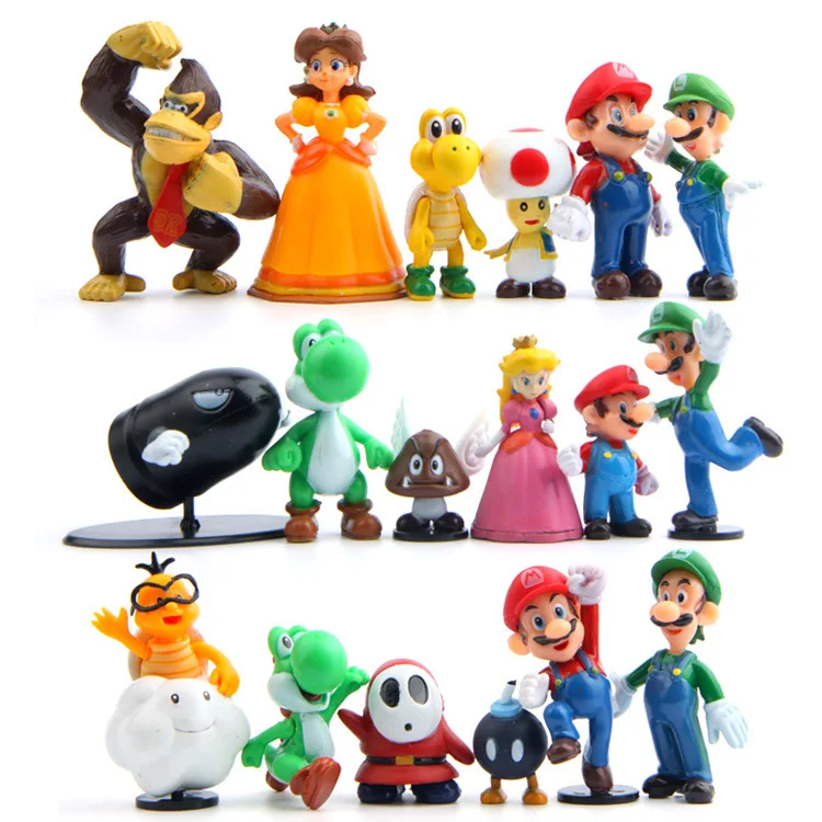 Hot Super Mario Bros PVC Action Figure Toys 18pcs Yoshi peach princess luigi guy Odyssey Donkey Kong model collectible Kids Toys