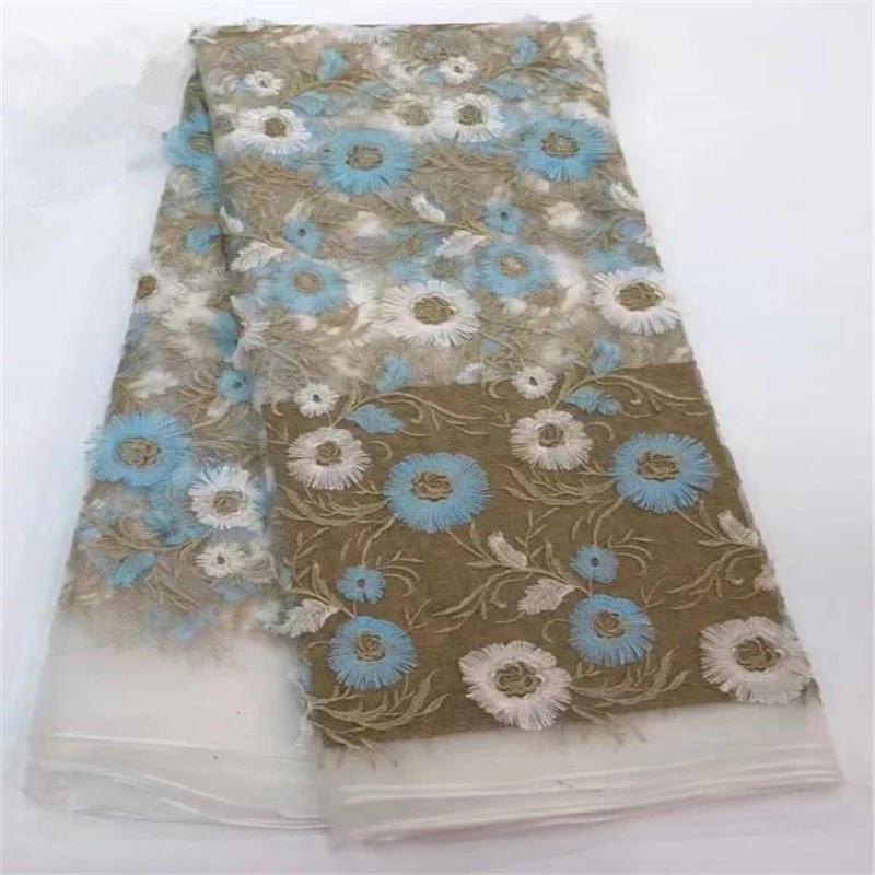

2018 Latest style embroidery african lace fabric light color special style hot sale 5 yards per lot tulle lace fabric