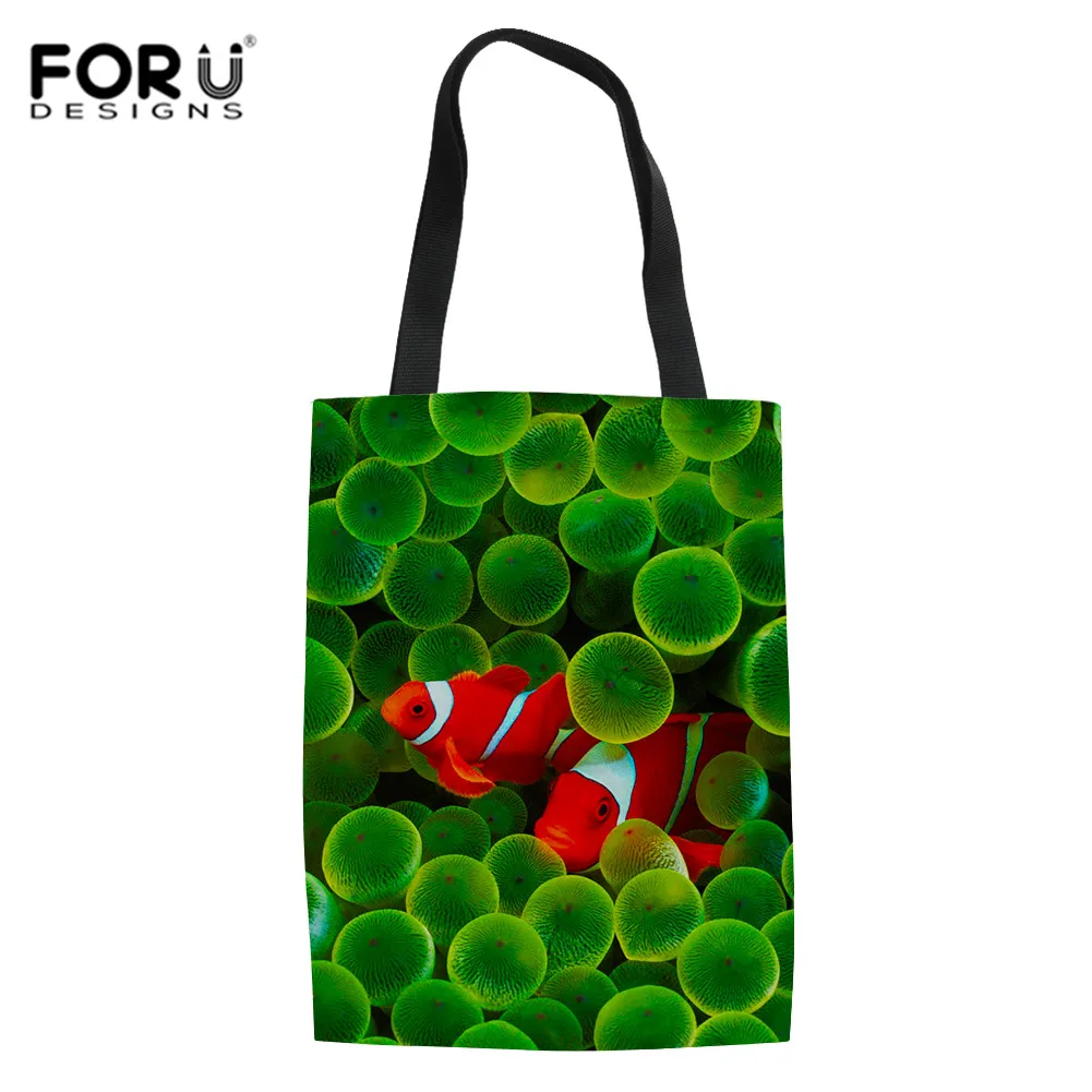 

FORUDESIGNS Shopping Fruit Vegetables Grocery Bag Shopper Tote Green Fish Print Shoulder Bag Handbag Travel Beach Shoulder Bags